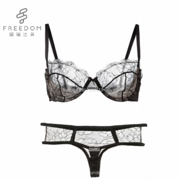 FDBL7103110 nouveau design ouvert sexy fille pleine photo dames underwire transparents pure fleur dentelle demi-tasse soutien-gorge culotte photos